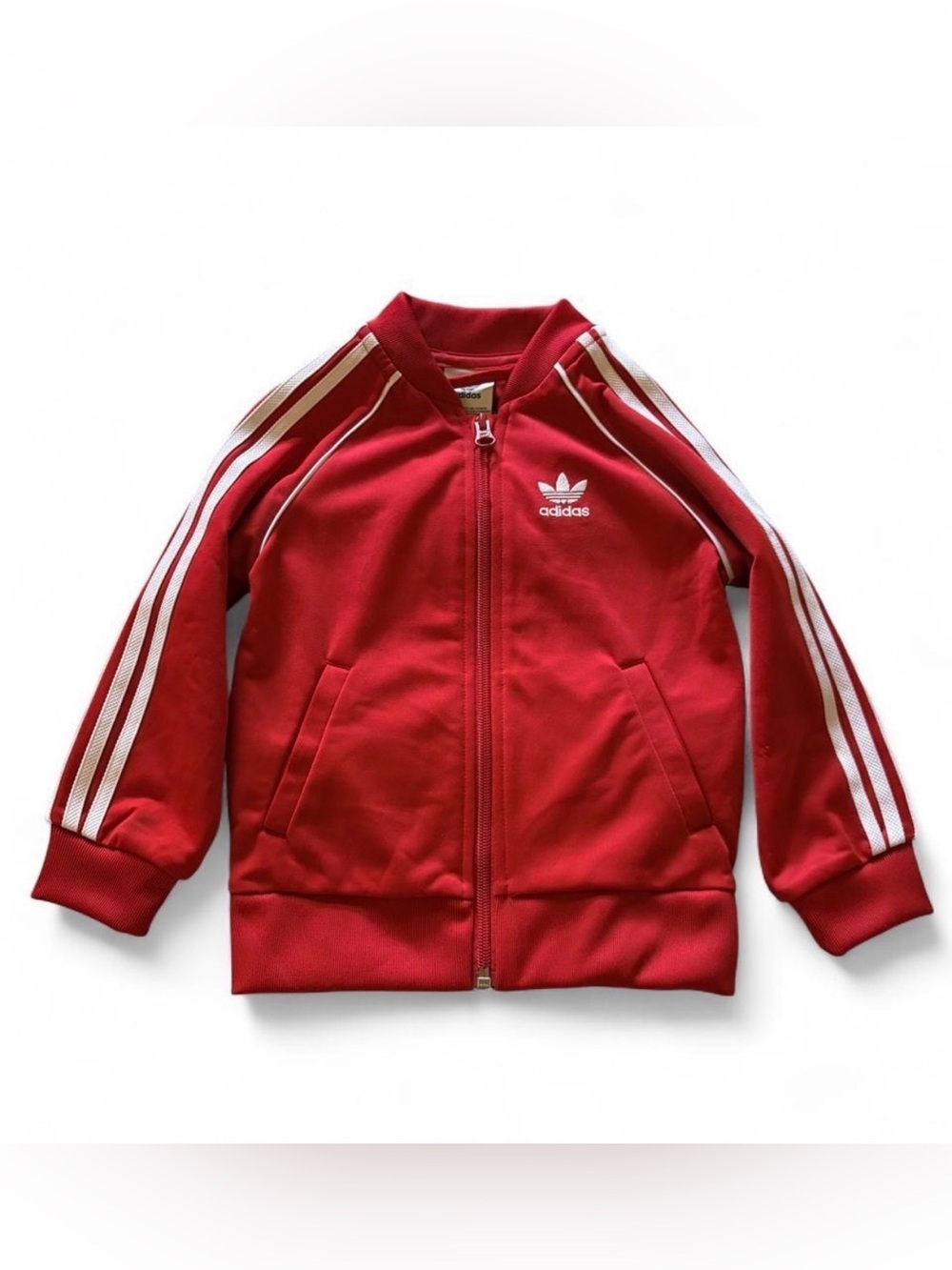 adidas Red Kids Zip-Up Track Jacket with White 3-Stripes